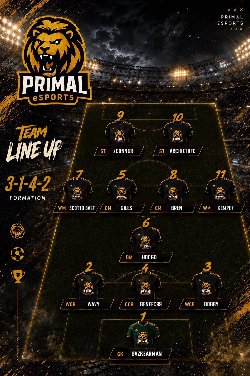 PrimalVPG's tweet photo. Monday Night Football!! ⚽️
Team Line Up For Primal eSports 🦁🔥
#VPG #PRIML #TeamLineUP https://t.co/D7QsUr4YRA