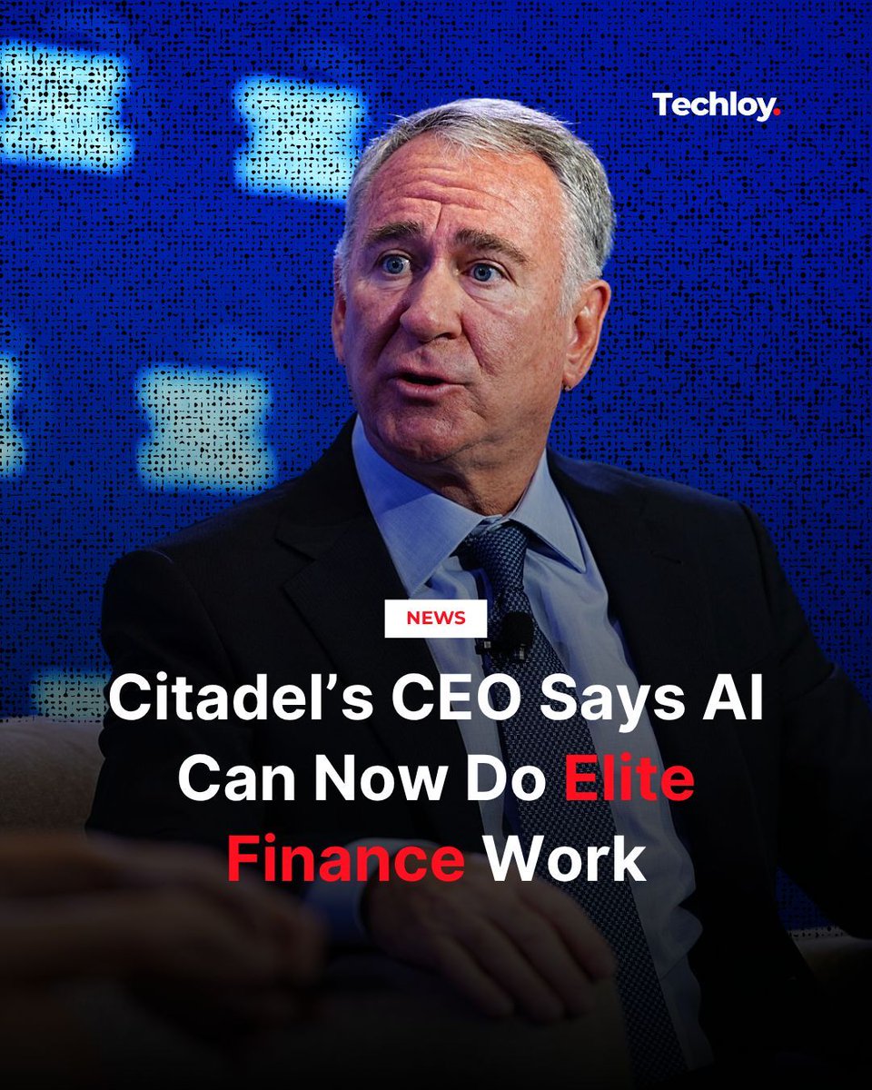 techloy's tweet photo. It looks like even some of AI’s biggest sceptics are starting to change their tune. After previously dismissing the technology as overhyped.

Citadel CEO Ken Griffin now says AI has become powerful enough to handle work once reserved for highly trained finance professionals.

Check out the full story via the link in bio!
#citadel #AI #siliconvalley #tech