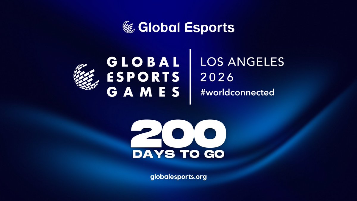 GE_Federation's tweet photo. The countdown continues. 2️⃣0️⃣0️⃣ days to the Los Angeles 2026 Global Esports Games. 🇺🇸

🔗 https://t.co/eswuKwgCir

#worldconnected #GEG26 https://t.co/Zf4qk5KlXD