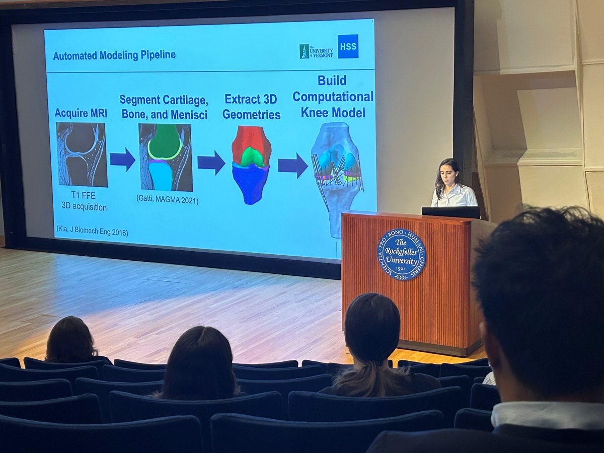 HSSBiomech's tweet photo. Kicking off HSS research day this morning with outstanding presentations from post-bac researcher Isabella Gomez-Hjerthen and scientists Fernando Quevedo-Gonzalez and Carl Imhauser. They outlined their work developing computational models of knee biomechanics. Impressive work! https://t.co/8TcIIF7Y7i