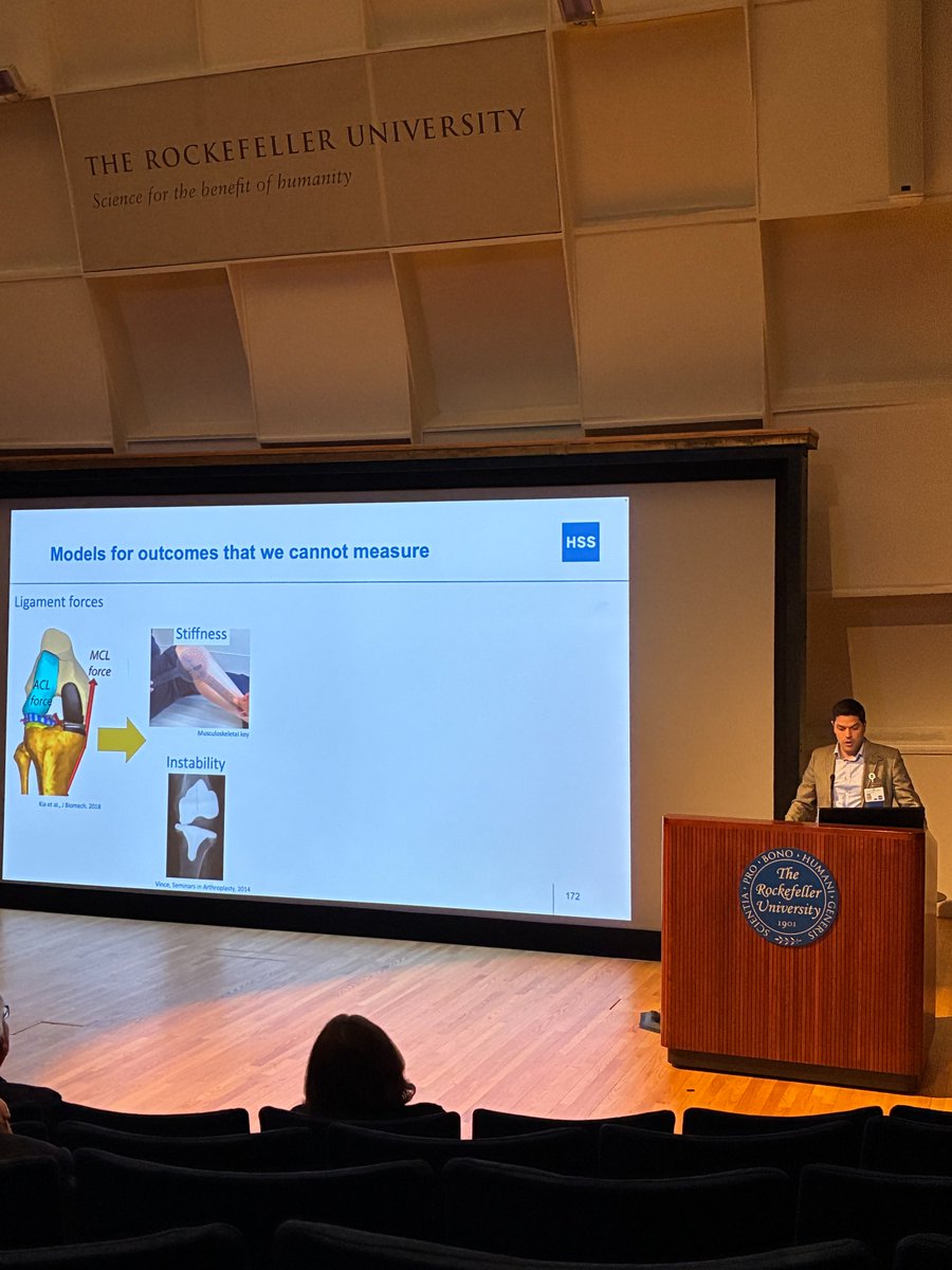HSSBiomech's tweet photo. Kicking off HSS research day this morning with outstanding presentations from post-bac researcher Isabella Gomez-Hjerthen and scientists Fernando Quevedo-Gonzalez and Carl Imhauser. They outlined their work developing computational models of knee biomechanics. Impressive work! https://t.co/8TcIIF7Y7i