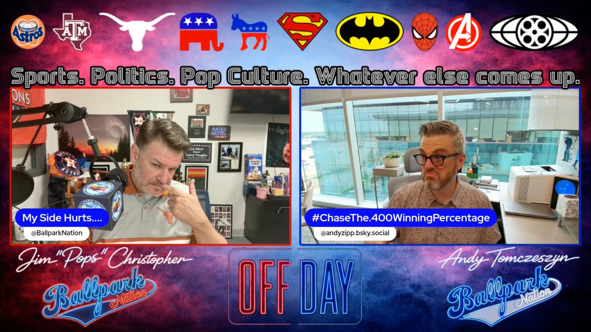 ballparknation's tweet photo. New #OffDay with #BallparkNation
@andyzipp.bsky.social and I talk:
Astros/Aggies/Horns/
Trump doesn't care your broke cause he's rich and the Best Rusty
YT:  https://t.co/YnNg7YnO3g
APL: https://t.co/5FecQfm4OA
POD:  https://t.co/VWtz1bQl7V https://t.co/7gSsE1UG1D
