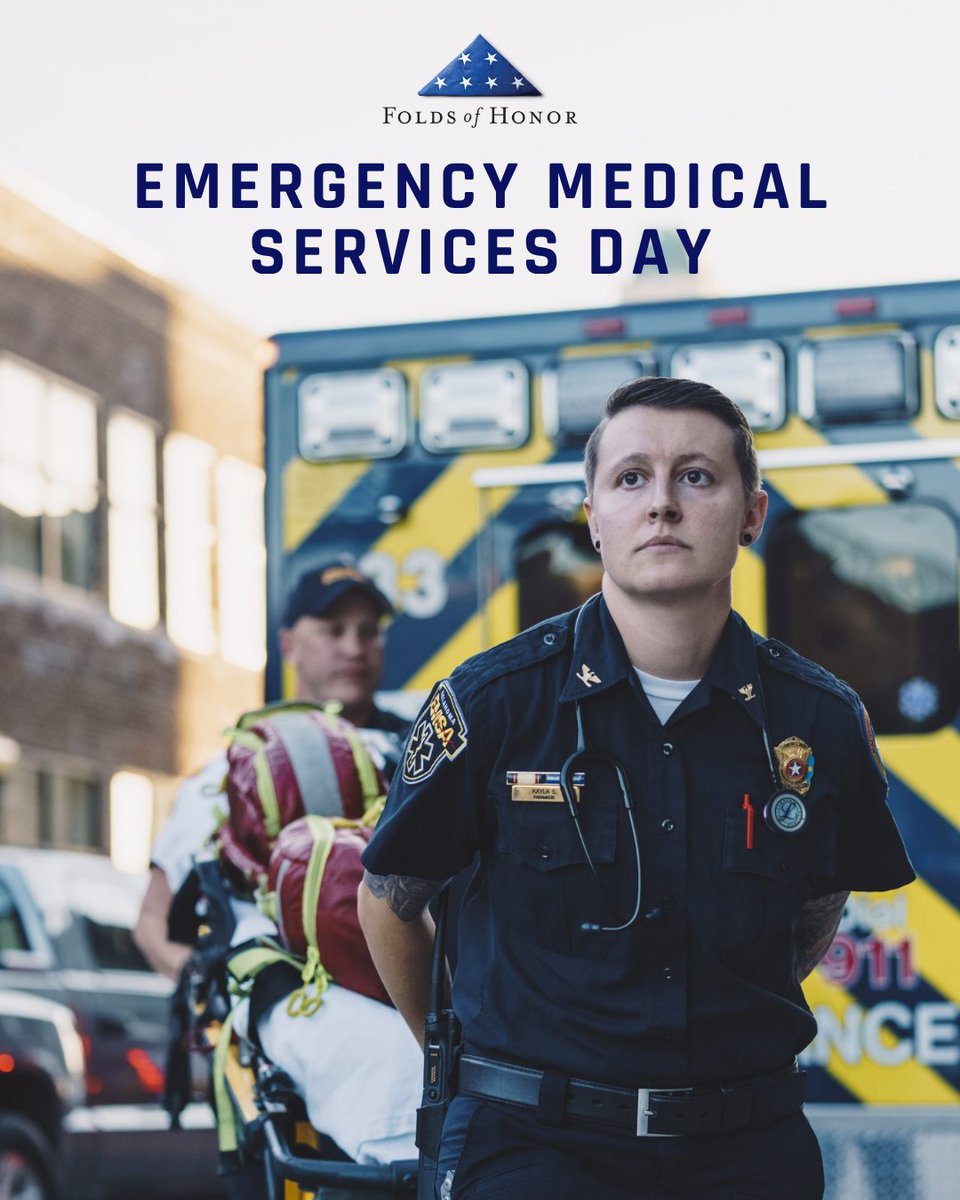 FoldsofHonor's tweet photo. Today is Emergency Medical Services Day! Thank you to the EMTs and paramedics who respond with courage, skill, and compassion when every second counts.
#EmergencyMedicalServicesDay #FirstResponders #FoldsOfHonor https://t.co/gMOrGIBI7I