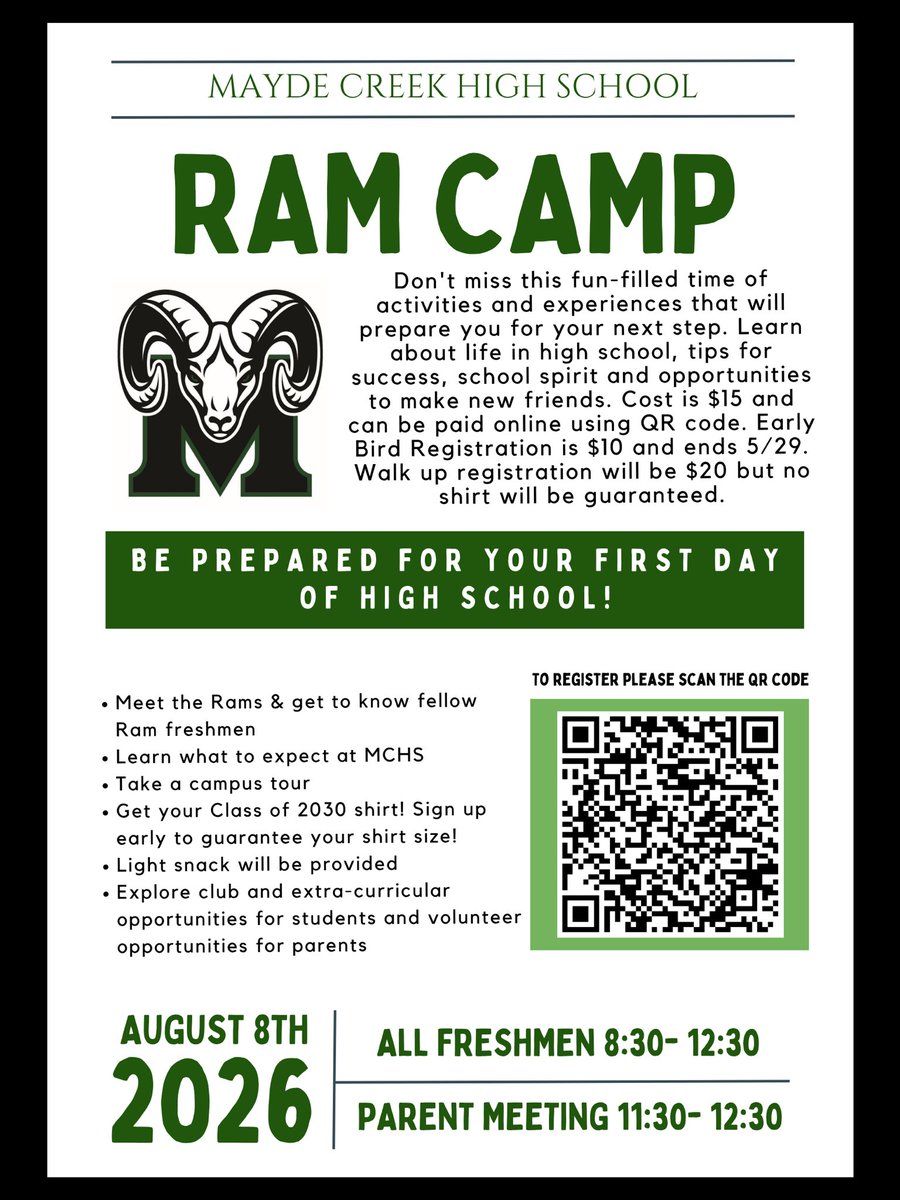 MCHS_Rams's tweet photo. Last day for Early Bird registration is May 29th! Secure your spot today! @CardiffColts @MCJHGators https://t.co/5IHWLZUQin