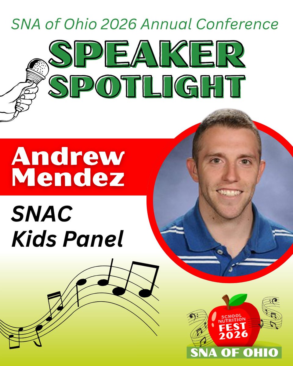 snaohio's tweet photo. Get ready for a session full of fresh perspectives and student voices! 🎤✨ Andrew Mendez, Food Service Director at Kenston Schools, will be leading the conversation as moderator for the SNAC Kids Panel. 🍽️💡

🎟️ Don't wait, register now: https://t.co/CAyW5I90ud https://t.co/NByAE0Lj3B