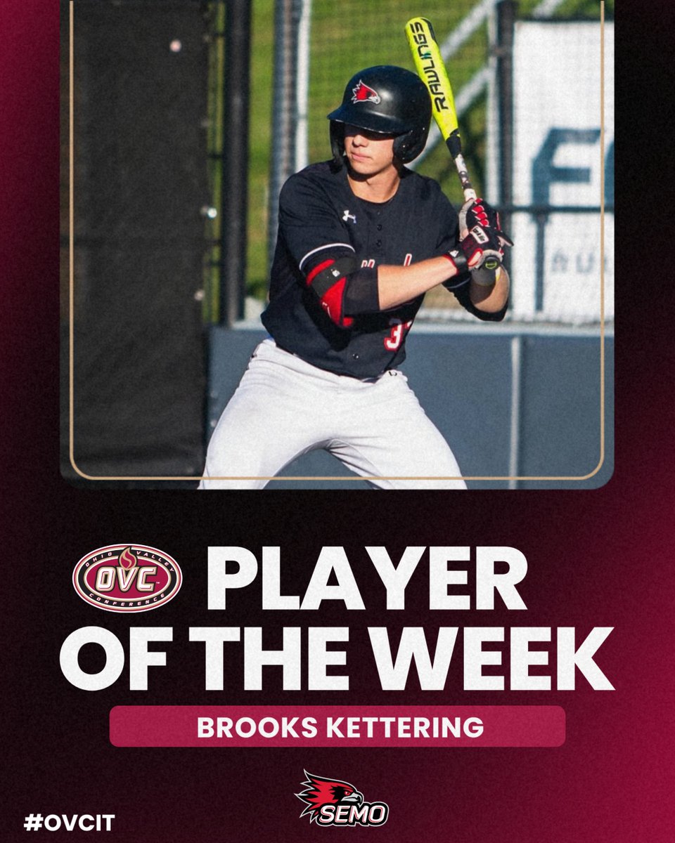 OVCSports's tweet photo. He hit .5️⃣4️⃣5️⃣ (6-for-11) with 3️⃣ runs, 2️⃣ HR, 6️⃣ RBI and a 1.273 slugging percentage as @SEMOBaseball swept Little Rock.

2B @brooks_ket is the 𝗢𝗩𝗖 𝗕𝗮𝘀𝗲𝗯𝗮𝗹𝗹 ⚾ 𝗣𝗹𝗮𝘆𝗲𝗿 𝗼𝗳 𝘁𝗵𝗲 𝗪𝗲𝗲𝗸.

#OVCit | #FeelinRowdy https://t.co/kbzGwRNeor