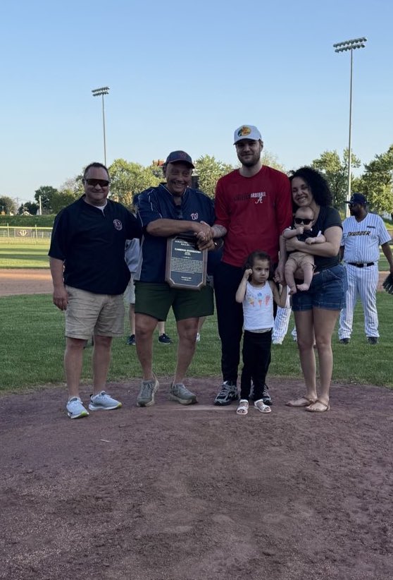 AlbanyAthletics's tweet photo. Last night, the Twilight League opened its season and recognized 2025 Hall of Famers during opening ceremonies. Our own, Cam Overbaugh was honored. Former A’s INF 2014-23, .378 career ave, 84 SB, 94 RBI, part of 6 league championships with A’s. https://t.co/bRe8ZUrXj0