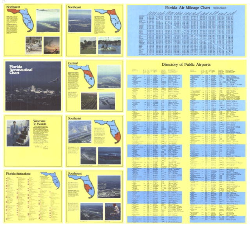 StateLibraryFL's tweet photo. On #MapMonday, let’s get a view of Florida from an aerial perspective with this 1979 Florida aeronautical chart map by @MyFDOT. On the verso, there’s a directory of public airports and a Florida air mileage chart. @FLMmemory https://t.co/27NQD7Ye8s https://t.co/OKSEXe8OAD https://t.co/tD7O8Lf0KG