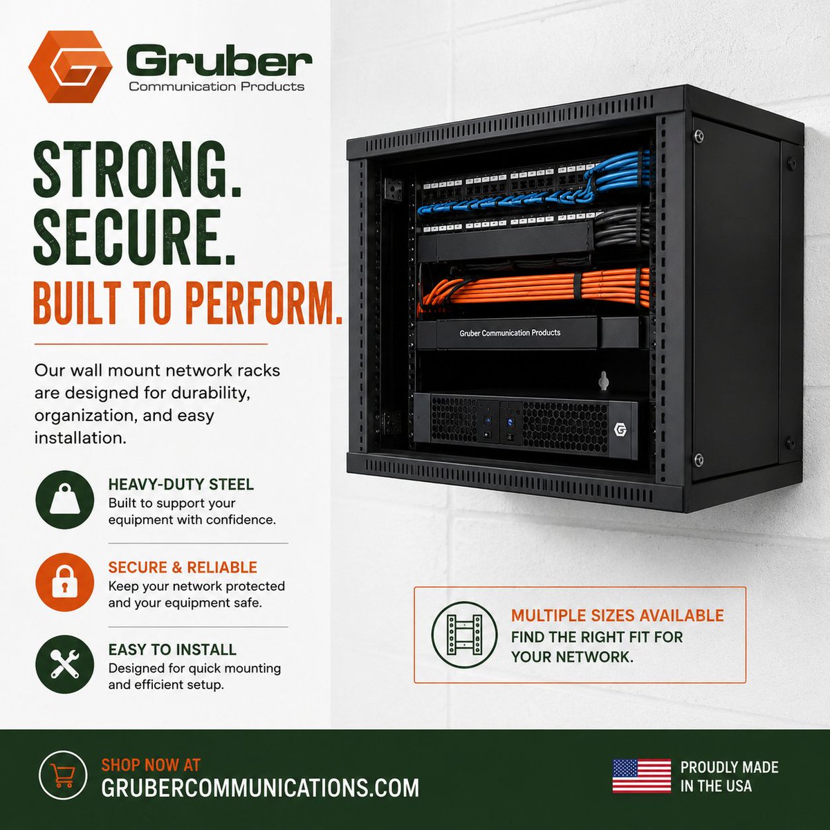GruberComm's tweet photo. Strong. Secure. Built to perform.

Gruber Communications wall mount network racks are built for durability, organization, and easy installation — with multiple sizes available to fit your setup.

https://t.co/H5eSlJf0ad

#GruberCommunications #NetworkRacks #WallMountRack #ITInfrastructure #MadeInUSA