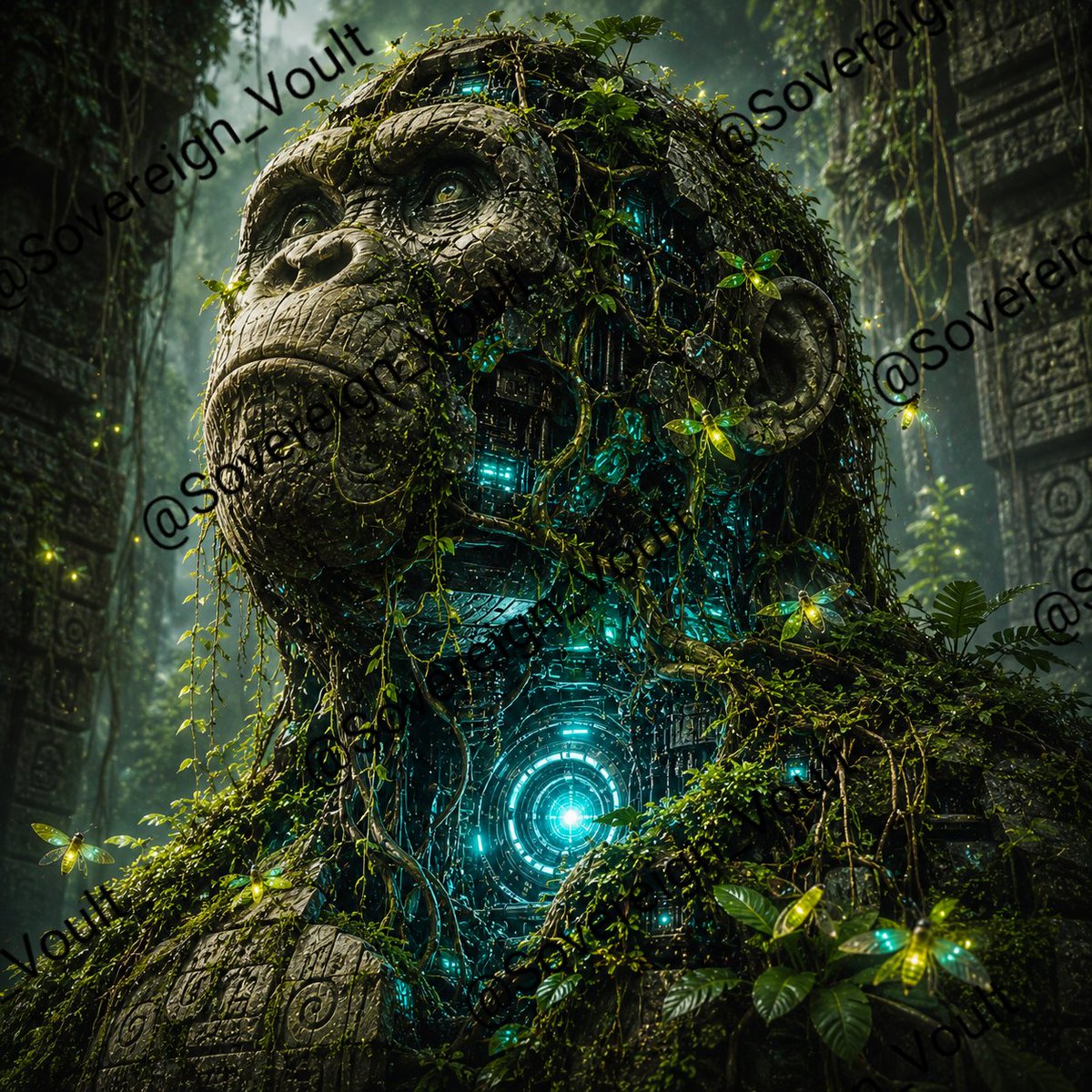 Sovereign_Vault's tweet photo. The Sovereign Vault: Specimen 047 (Motion) 🏛️🌑🦍
​"The Primal Protocol.
​You built empires out of silicon. I buried them in the jungle.🗝️
​💠 Price: 22.40 ETH
1/1 Bio-Mechanical Relic. The ancient core is awake.
​#TheSovereignVoid #NFTArt #CyberMechanics #ETH #BAYC #Solana #NFTs https://t.co/se9stGPbEX
