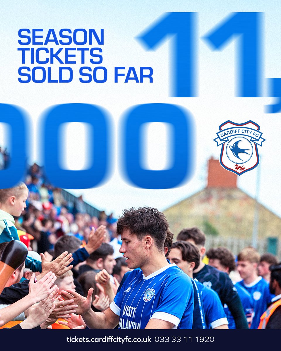 CardiffCityFC's tweet photo. Over 1️⃣1️⃣,0️⃣0️⃣0️⃣ sold! Thank you for your incredible support! Our journey is just beginning! 💙

2026/27 Season Tickets will be back on sale tomorrow from 10am! 🎟️

#CityAsOne https://t.co/3jwnU0LJ9e
