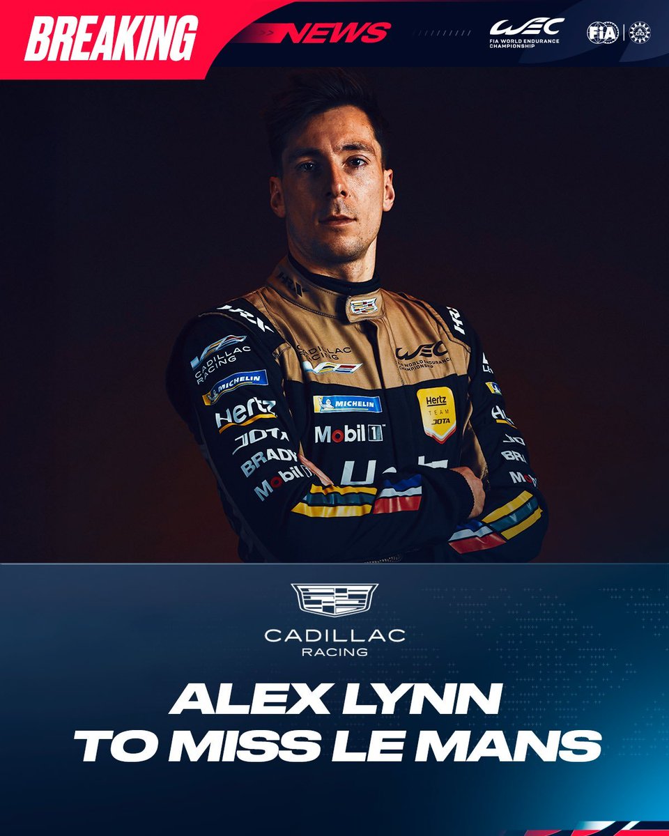 kontra_moto's tweet photo. ❌ ALEX LYNN NIE WYSTARTUJE W 24H LE MANS

Zawodnik etatowy Cadillaca z powodu opóźnień w zaplanowanych leczeniach nie będzie wstanie rywalizować w 3. rundzie sezonu FIA WEC

🇬🇧 Brytyjczyka zastąpi 🇨🇭 Louis Deletraz

#KontraMoto #KontraLeMans #LeMans24 #FIAWEC #ElevenWEC #F1pl https://t.co/bktXIcuezF