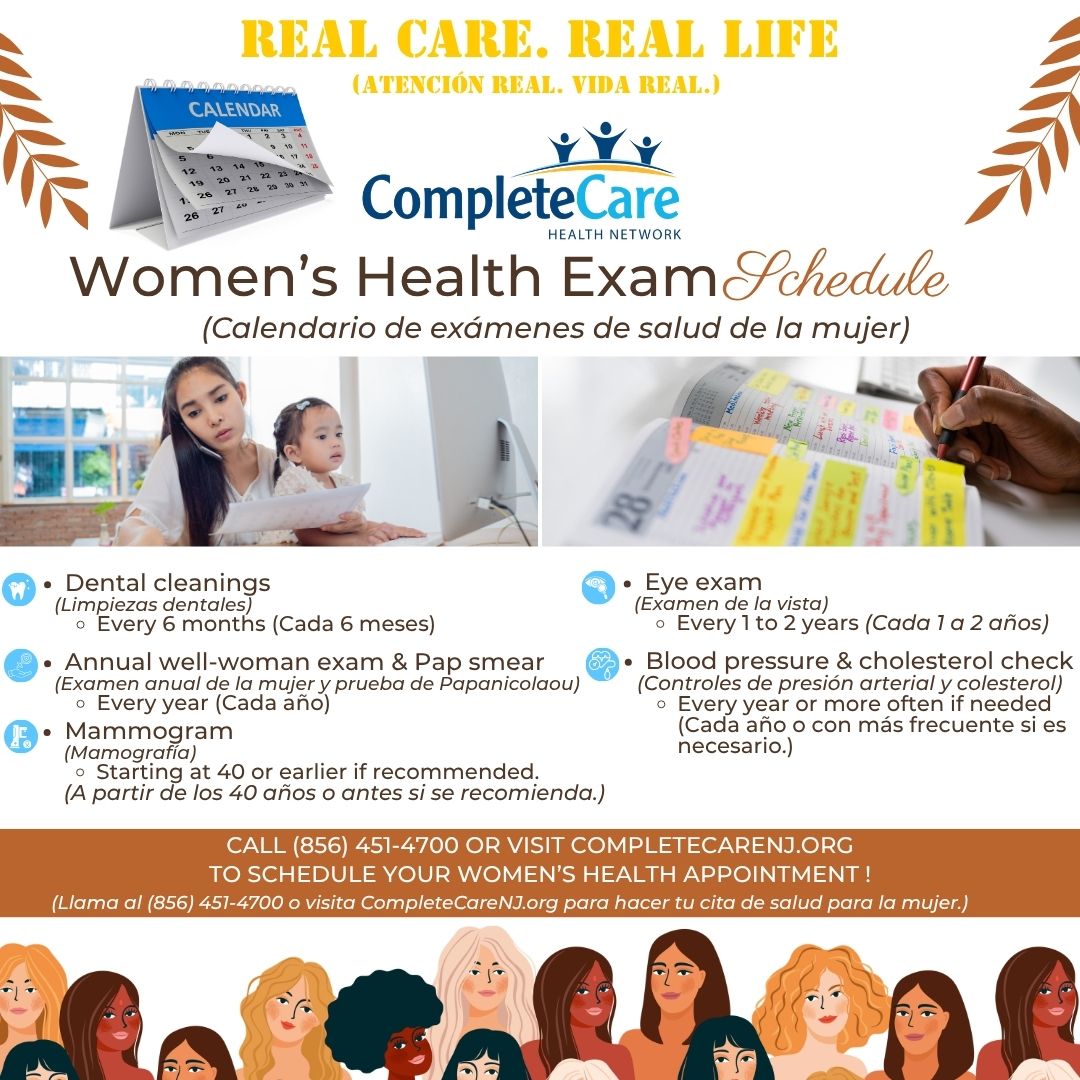 CompleteCareNJ's tweet photo. Consejo del Mes de la Salud de la Mujer: ¡Conoce tus exámenes de bienestar recomendados y planifica tus citas! Nuestro equipo te ayuda a crear un plan para tu ajetreada vida. Atención real para la vida real. 📞 (856) 451-4700 | https://t.co/a24WnjhJKe 

#CompleteCareNJ #Medicaid https://t.co/eGBLEmlezV