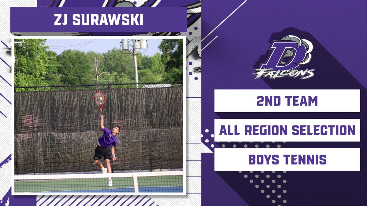 dhsfalcons's tweet photo. DHS Athletics Would Like To Congratulate ZJ Surawski On Being Named 2nd Team All-Region Boys Tennis Region V-AAAA! https://t.co/wutqF3Vmth