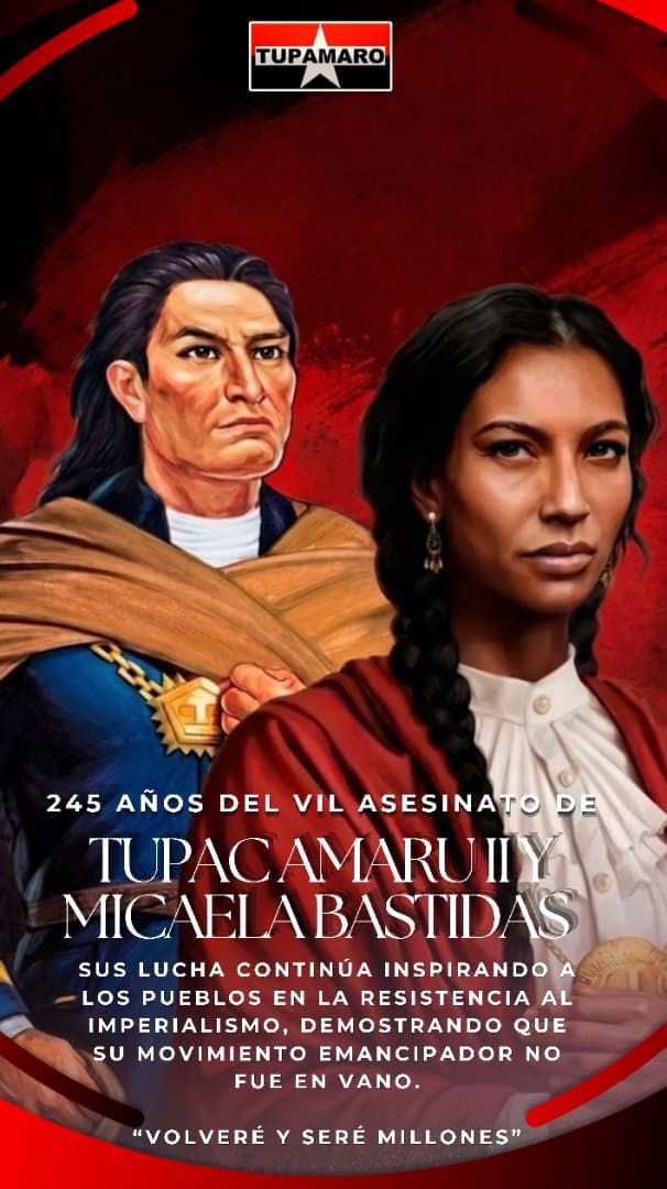 MonagasMRT_'s tweet photo. A casi dos siglos y medio de su ejecución Túpac Amaru II y Micaela Bastidas dejaron de ser figuras del pasado para convertirse en símbolos vivos de la soberanía popular y la identidad latinoamericana. Su memoria sigue siendo un referente de la justicia social y la dignidad. https://t.co/j9ro0fgnvY