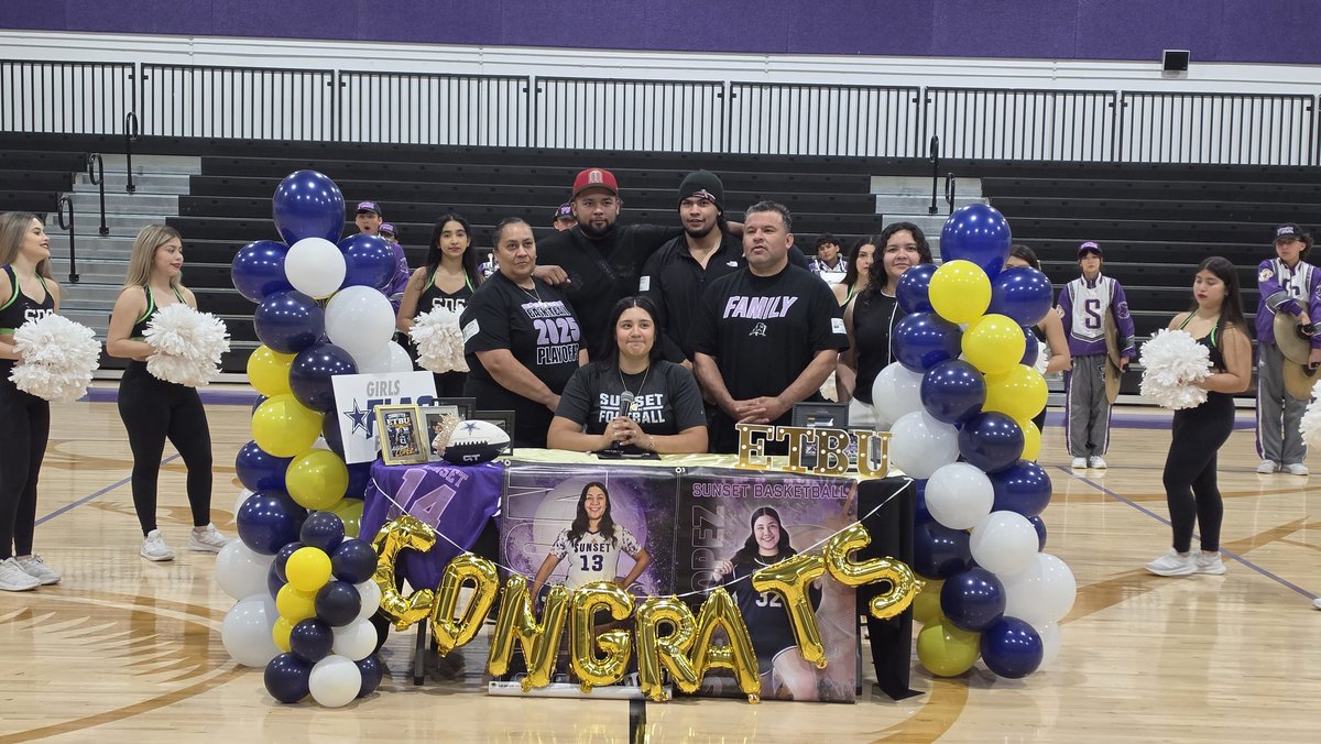Sunset_Bison's tweet photo. Congratulations to Allisson L. who signed today to ETBU for flag football! She made history by being Sunset's first flag football scholarship recipient. https://t.co/E1plQKVbAp