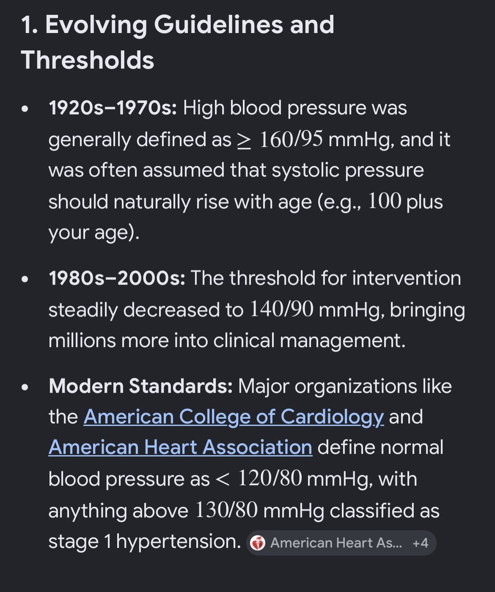 TheDryest's tweet photo. @T13 Todo es un invento para vender mas  medicamentos. El valor de referencia de lo que se considera presión arterial normal ha cambiado constantemente a valores mas bajos en los ultimos 80 años. https://t.co/HcB3lwGoc2