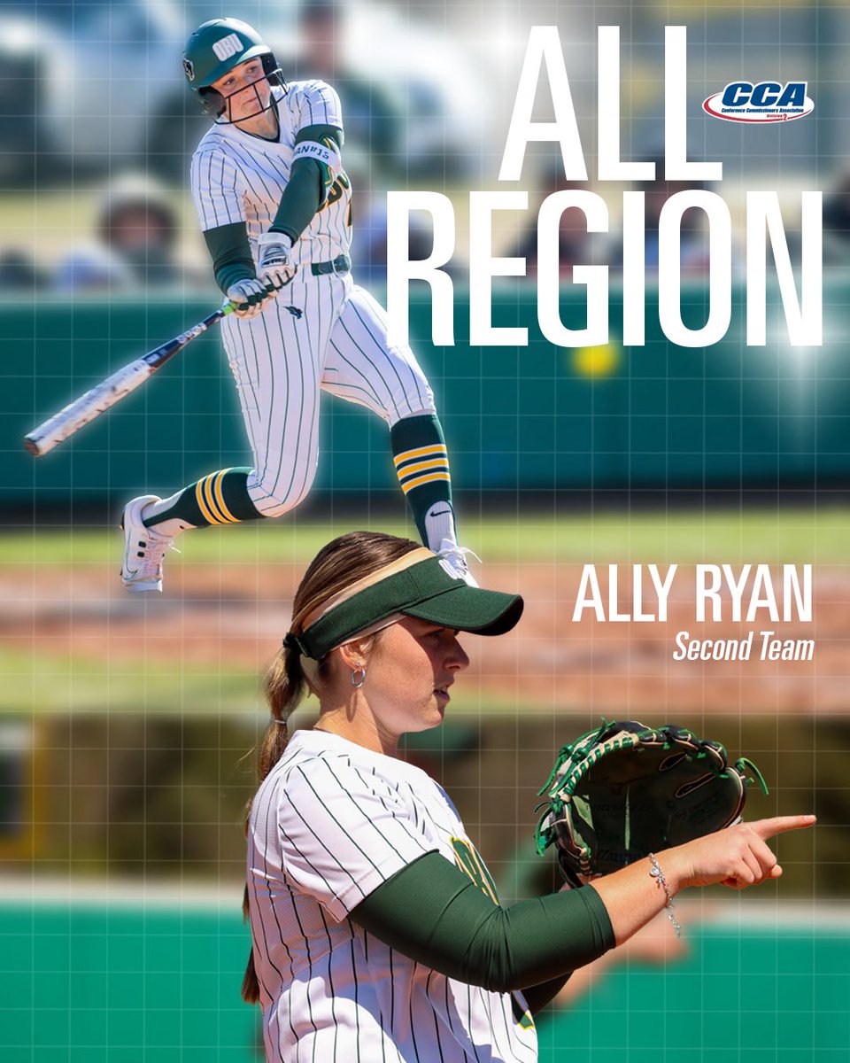 OBU_Softball's tweet photo. Congrats to @allyeryan &amp; @WellsGreenlee for being named to the @d2cca All-Region Teams! #OnToVictory https://t.co/qFvmz3pKVD