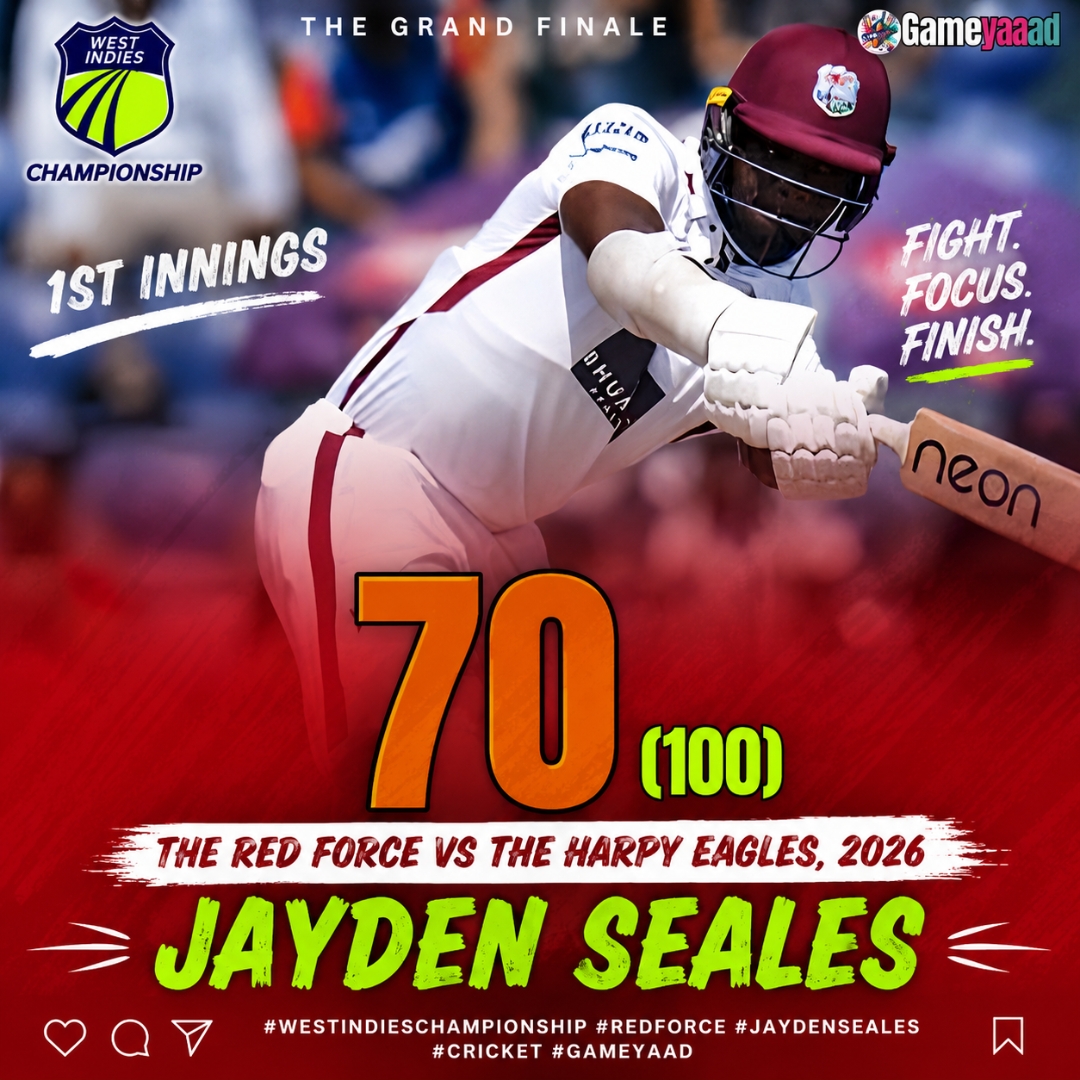 gameyaaad's tweet photo. A day Jayden Seales will never forget 💯🔥
Maiden First-Class half-century for Jayden Seales 💯🔥
A crucial 70* in the Grand Final, helping his team recover after early setbacks. A knock full of fight and composure 👏🏾🏏
#JaydenSeales | #RedForce | #WestIndiesChampionship https://t.co/d12M9oQdFl