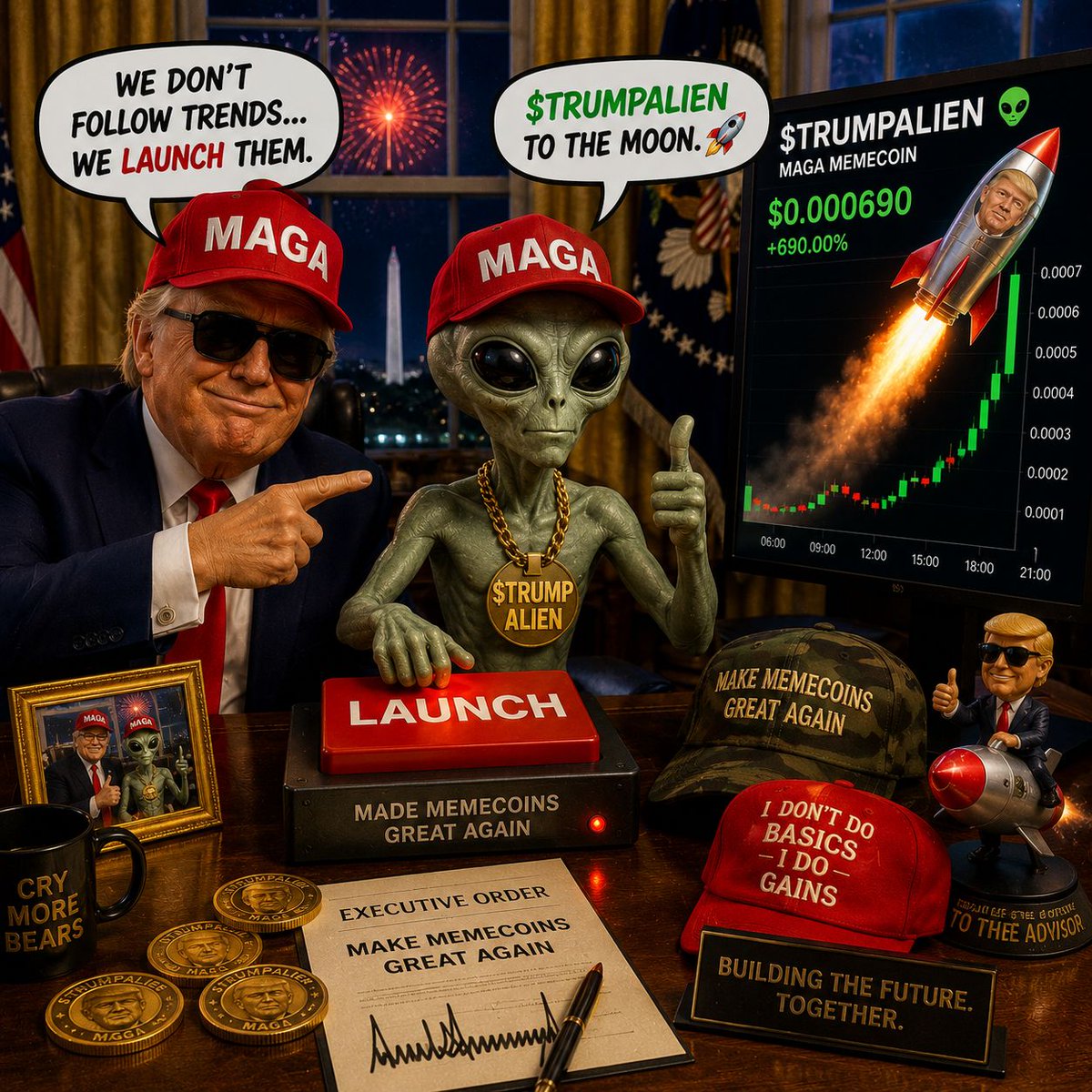 cryptogemsx100's tweet photo. @Polymarket $TRUMPALIEN on Solana 👽🛸

Trump caught the alien and we turned it into a coin. LP burned. Mint revoked. 0 tax. Community only.

CA: Ad37R43fFFn1gwHVSLt7mLfjTyQ8GM5EQZsoWyWjLVC4

TG: https://t.co/RGZvyOdx5d

DYOR 🪩 https://t.co/7R0tStYf37