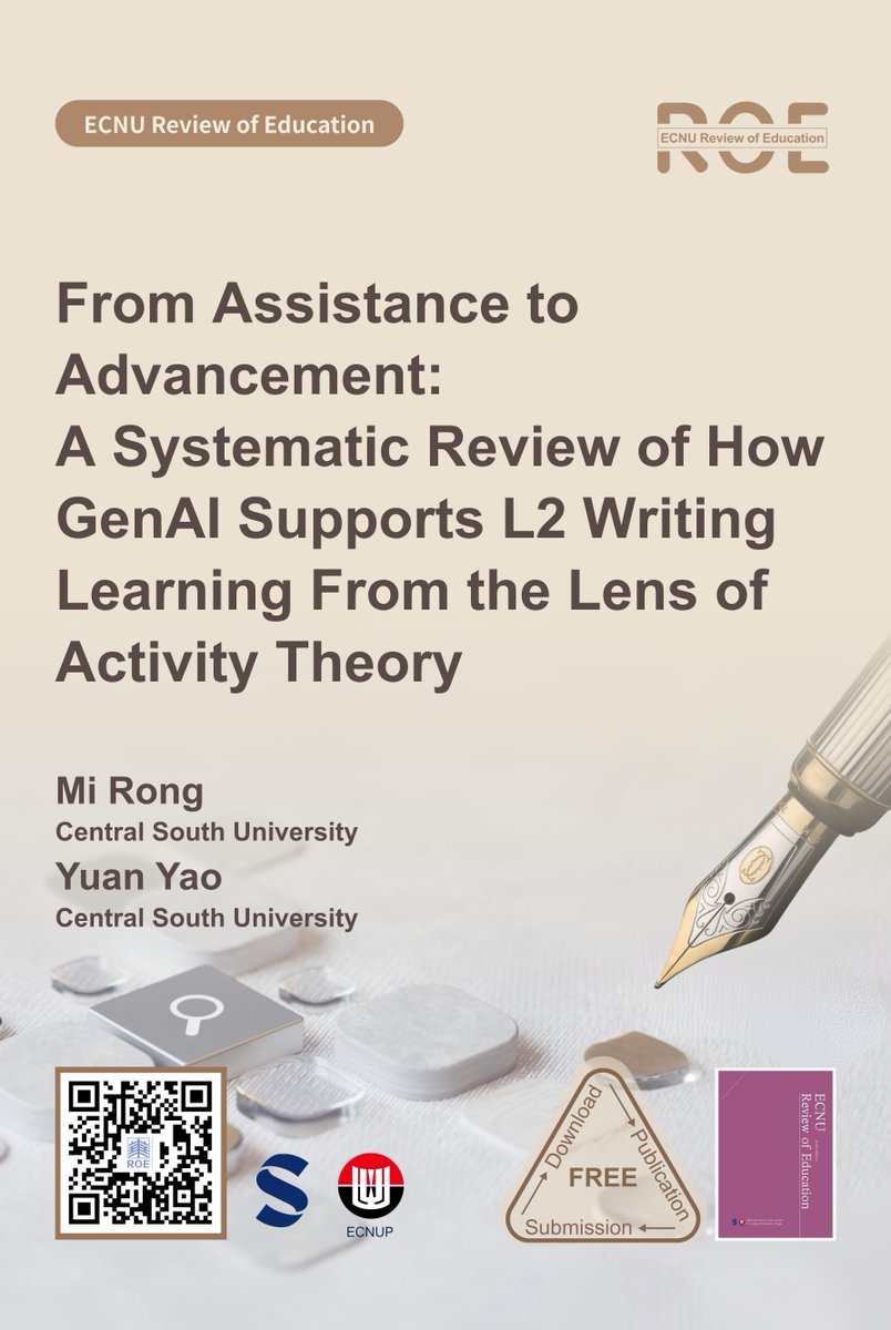 EcnuE's tweet photo. How does GenAI really help people write in a second language? 
This ROE review of 55 studies breaks down the roles of tools, rules, and teamwork, by Mi Rong &amp; Yuan Yao.
Turns out, AI can be a great partner—but it comes with tricky side effects too.
