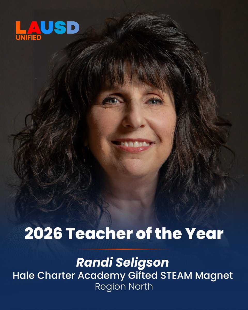LAUSDHR's tweet photo. ✨2026 Teachers of the Year✨

Join us in honoring and recognizing Randi Seligson from Hale Charter Academy Gifted STEAM Magnet as a Teacher of the Year honoree. 💙🍎

Thank you for all you do to encourage, support, and inspire others! 🏫 #TeacheroftheYear #LAUSD https://t.co/uo7NQzI7vC