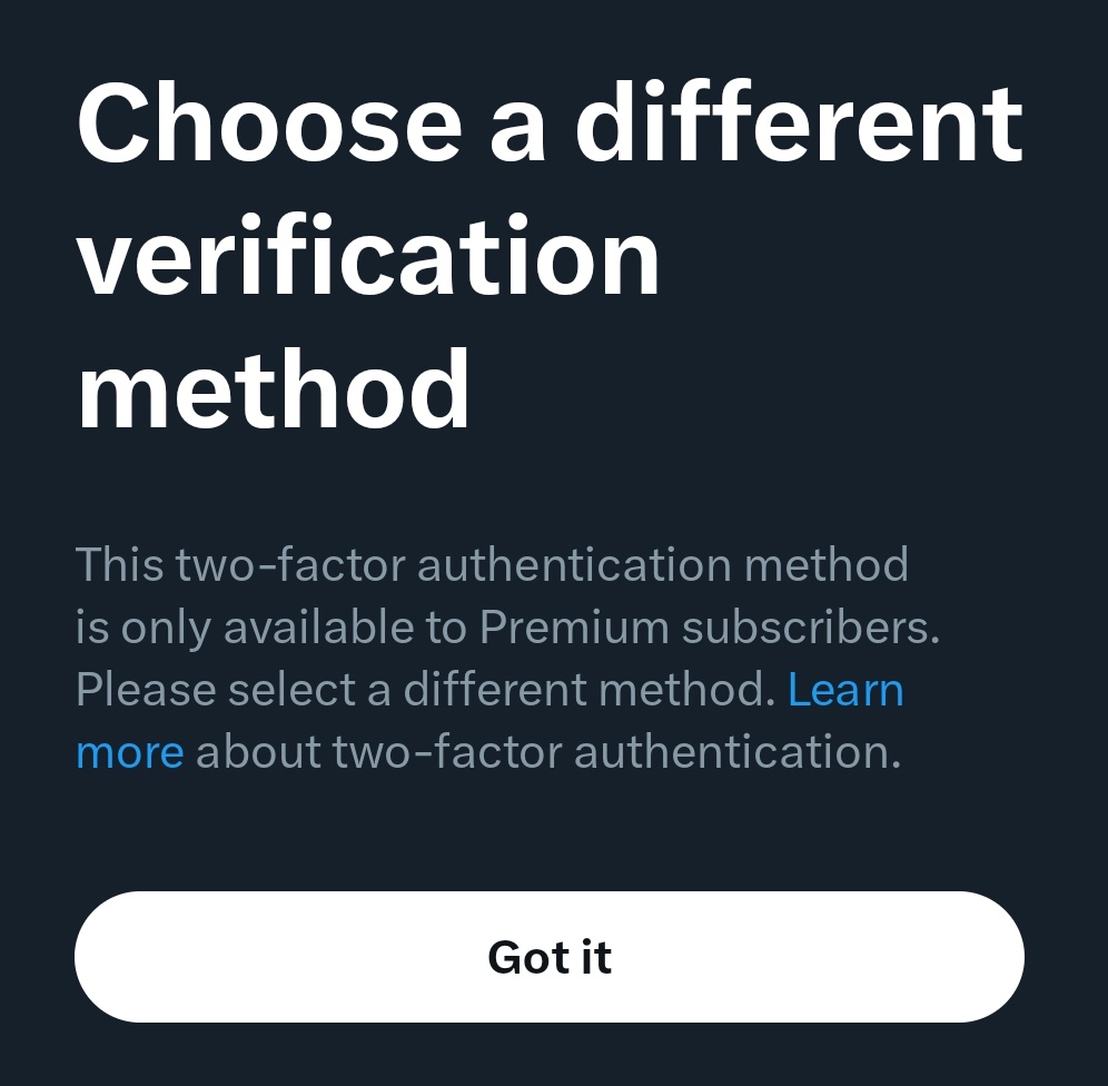 SheesuVT's tweet photo. So you're telling me I have to pay to secure my account with SMS 2FA? After everything I've been through lately? 🤯

Wow... thanks Elon 👍 https://t.co/UZC1oEXqWn