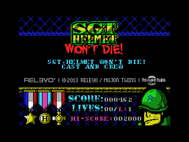 Jon_Cortazar's tweet photo. @mojon_twins @ComputerEmuzone @KaroshiMSX @REL3VO @MSXdevContest SGT. HELMET WON'T DIE! - Esta loca colaboración comenzó a fraguarse en Facebook, planteando reutilizar el engine de Invasion of the Zombie Monsters de @REL3VO con el querido Sargento Helmet de @mojon_twins, con personajes, enemigos y escenarios completamente nuevos 💪💪💪 https://t.co/wYBYaHVcrS