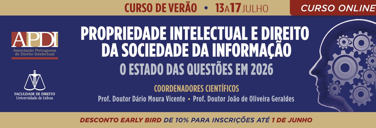 APDI_PT's tweet photo. ⚖️ Quando a Tecnologia desafia o Direito

Curso de Verão 2026 (APDI/FDUL). Edição online com especialistas de renome nacionais e internacionais.
📚Temas: AI generativa • Dados • Algoritmos • Desenhos ou Modelos UE

🔗Saiba mais em: https://t.co/5arp32lPXC https://t.co/F6rH50Lxwa