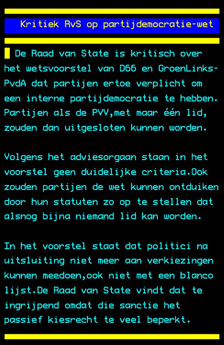 HKouwenberg78's tweet photo. Wat ik vreemd vind is dat in de berichtgeving niet genoemd wordt dat mensen individueel gekozen worden, en dan “zonder last of ruggespraak” hun ambt moeten kunnen uitoefenen. 

We kiezen mensen, geen clubleden. Ongeacht van welke vereniging die mensen lid zijn. 

En als ze lid zijn van een club met politieke pretenties die een dictatoriale machtsstructuur heeft, is het aan het electoraat daar weloverwogen mee om te gaan - niet aan de politiek zelf.

Het hele wetsvoorstel is daarmee een inbreuk op een fundament van onze democratische rechtsorde.