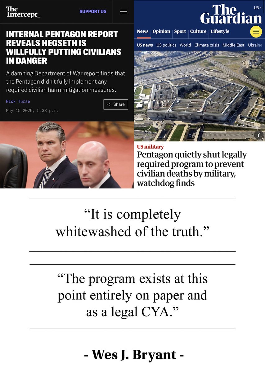 WesJBryant's tweet photo. As the despots who have seized our nation continue to refuse accountability and propagate lies in their ceaseless thirst for domination and power—those of us who do not fear them will continue to speak the truth. Especially when the lives of the innocent are at stake. 

Full articles at the Intercept and Guardian:
https://t.co/y3x6thMmf1
https://t.co/pdN0pGo0Hm