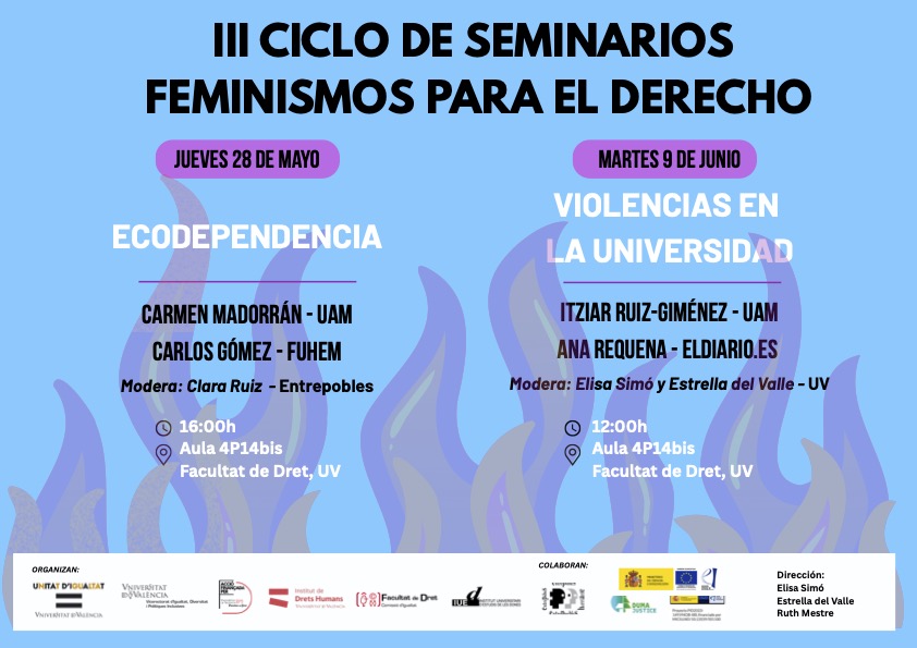 IDHUV's tweet photo. ✍️Aneu anotant a l'agenda l'última ronda de xarrades del III Cicle de Feminismes per al Dret:

🎙️Unes ponents de luxe😍
📆28 de maig i 9 de juny
📍Aula 4P14Bis, @DretUV 

Agraïments especial per a @_violetteelisa i @Estrellast3 per organitzar-ho. https://t.co/n2x4kCXS04