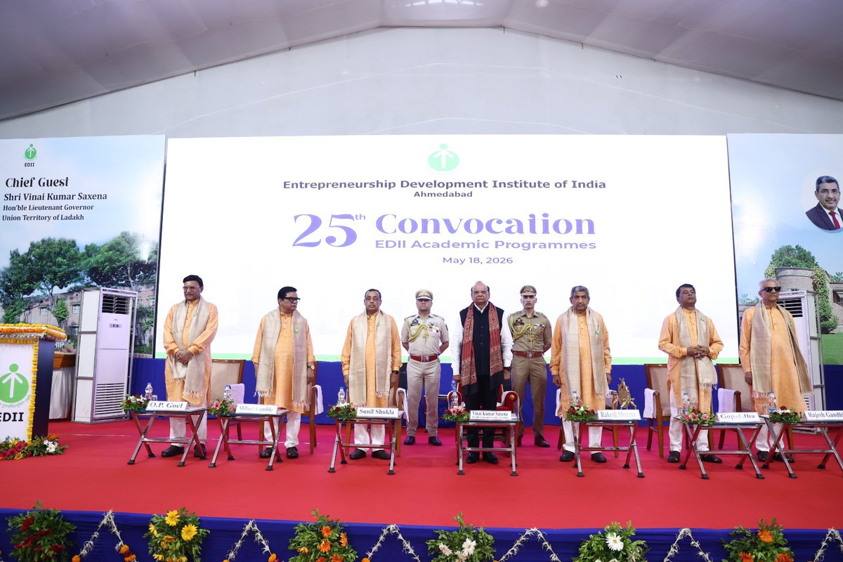 EDIIAhmedabad's tweet photo. 98 graduates were conferred with diplomas and graduating certificates across academic programmes including PGDM-E, PGDM-IEV, PGDM Online, and FPM programmes, marking a strong step towards Viksit Bharat 2047.

@lg_ladakh @PMOIndia @CMOGuj @IDBI_Bank @TheOfficialSBI @DICCIorg @NABARDOnline @icecreamvadilal @EDII_DGO 

#EDII #EDIIAhmedabad #EDIIDGO #EDIIConvocation #Convocation2026 #Entrepreneurship #ViksitBharat
