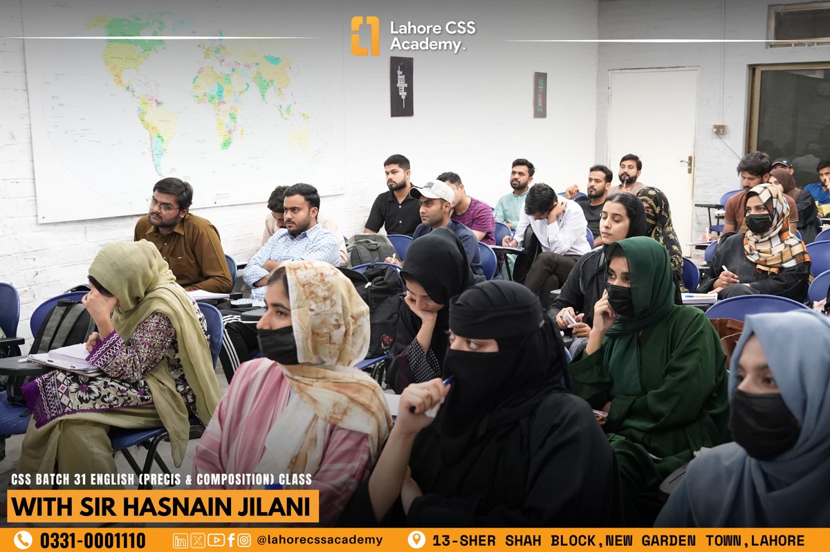 lahore_css's tweet photo. CSS Batch-31 English (PRECIS &amp; COMPOSITION) Class With Sir Hasnain Jilani

📞 Register Now: 0331 0001110
📍 Lahore CSS Academy, 13 Sher Shah Block, Garden Town, Lahore

#LCA #CSS2027 #CivilServices #LahoreCSSAcademy #CSSFuture #CSS2027 #CSSPakistan #lahore #sirjilani https://t.co/QmTHOIbLuz