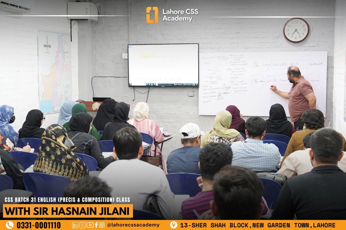 lahore_css's tweet photo. CSS Batch-31 English (PRECIS &amp; COMPOSITION) Class With Sir Hasnain Jilani

📞 Register Now: 0331 0001110
📍 Lahore CSS Academy, 13 Sher Shah Block, Garden Town, Lahore

#LCA #CSS2027 #CivilServices #LahoreCSSAcademy #CSSFuture #CSS2027 #CSSPakistan #lahore #sirjilani https://t.co/QmTHOIbLuz