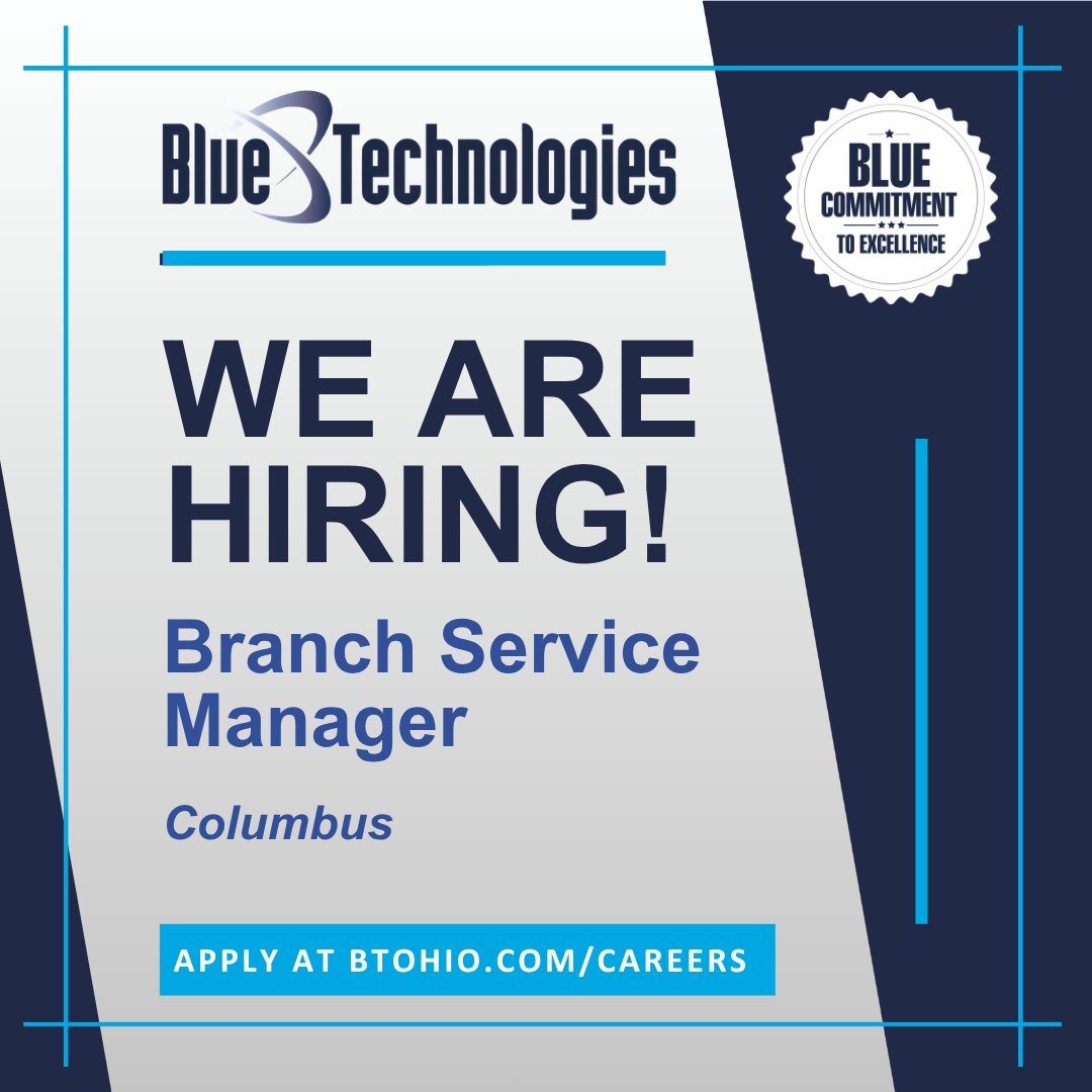 BlueTech_Inc's tweet photo. We are hiring a Branch Service Manager for our Columbus office. This is a key role for someone who is ready to support a high-performing sales &amp; service team and deliver exceptional results for our clients. Interested? Explore the role and apply here - https://t.co/NcwqeqdLL1. https://t.co/bHDvTWarA6