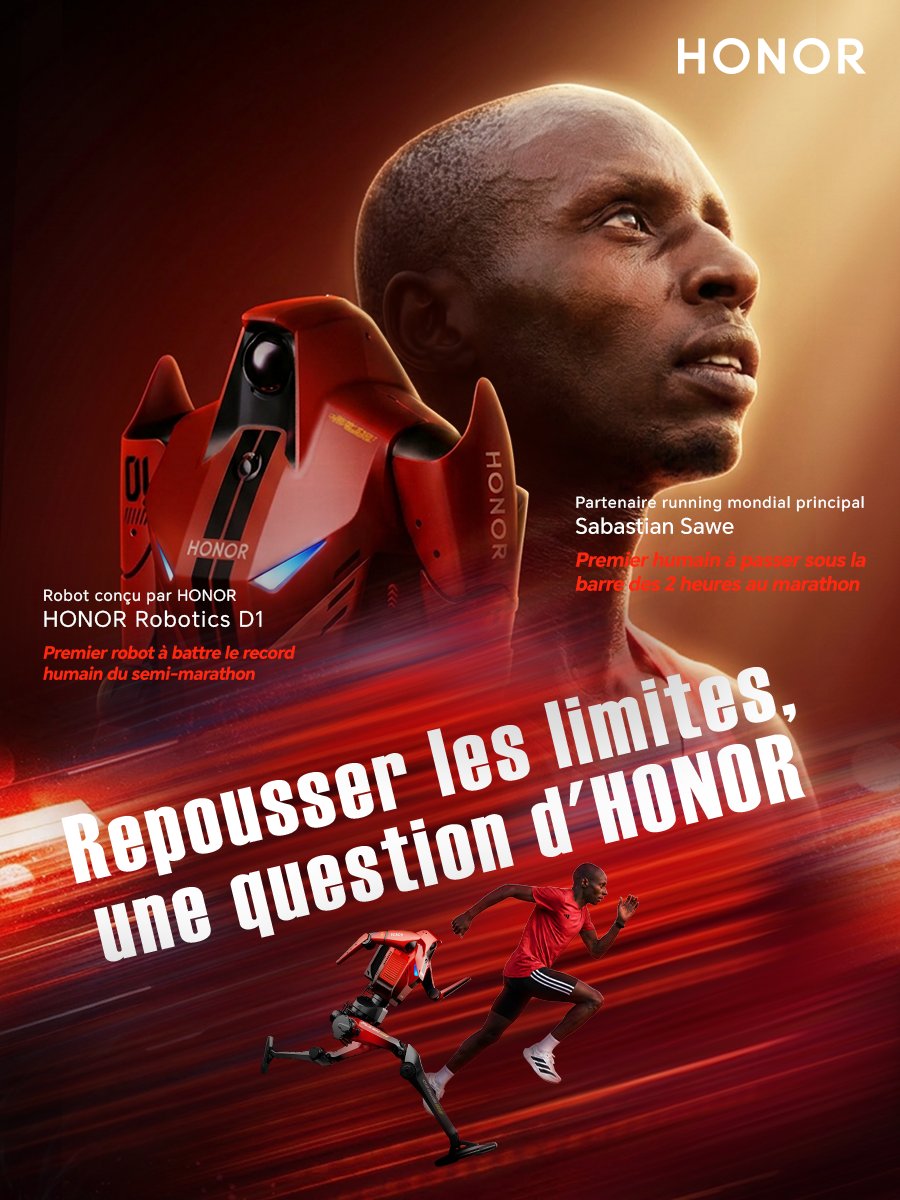 Honor_FR's tweet photo. Bienvenue à Sebastian Sawe, notre nouveau Global Chief Running Partner ! 🏃

Quand l'humain brise la barrière mythique des 2 heures au marathon et que la technologie du HONOR D1 pulvérise les records sur semi-marathon... 🤖
Les limites ne sont là que pour être dépassées.
Pour faire HONOR à l'avenir. ✨

#HONOR