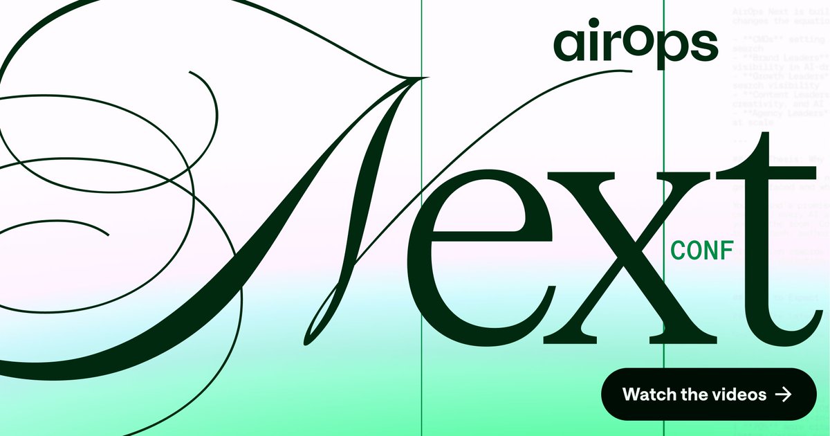 AirOpsHQ's tweet photo. AirOps Next is now available on demand. Every session, all in one place.

𝗛𝗲𝗿𝗲'𝘀 𝘄𝗵𝗮𝘁 𝘄𝗲 𝗰𝗼𝘃𝗲𝗿𝗲𝗱 𝗼𝗻 𝗠𝗮𝘆 𝟭𝟯:
→ Alex Halliday on how AI is reshaping discovery, and why the marketers who move now get to write the playbook
→ A live first look at the new AirOps and the debut of Quill with Amr Shafik and Dillon Hong
→ Kevin Indig on 1M+ AI answers and what actually drives citations
→ Airbnb's Antoine Sochat on offsite content strategy at scale, with Ashland Stansbury 
→ How Anthropic's Austin Lau went from 150M to 7B -- with Eoin Clancy 
→ The Art of Storytelling: Kyle Poyar on why great narrative is the scarcest resource in marketing right now
→ The New CMO Mandate with Christy Roach , Ashley Kemper (PandaDoc), and Kexin Chen (former Harvey)
→ Brand in the AI era with Jessica Rosenberg, James Hurst (HelloFresh), Paul Jun (Ramp), Leland Maschmeyer (COLLINS), and Kira Klaas (former Brex, Notion)
→ Growth tactics that actually scale with James Pastan (former Framer), Noah Adelstein ( Netic ), and Will Gao (Ploy)
→ Real Quill deployments from Bridget Nelson (Chime) and Tara Robertson (Bitly)

Watch all of it: https://t.co/aKL1qk90FW