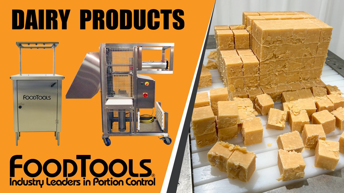 FoodTools_Inc's tweet photo. FoodTools dairy portioning machines improve accuracy, consistency, and efficiency by automating the slicing and cutting process of butter blocks and cheese wheels, loaves, logs, and more. https://t.co/K0eueSsAza