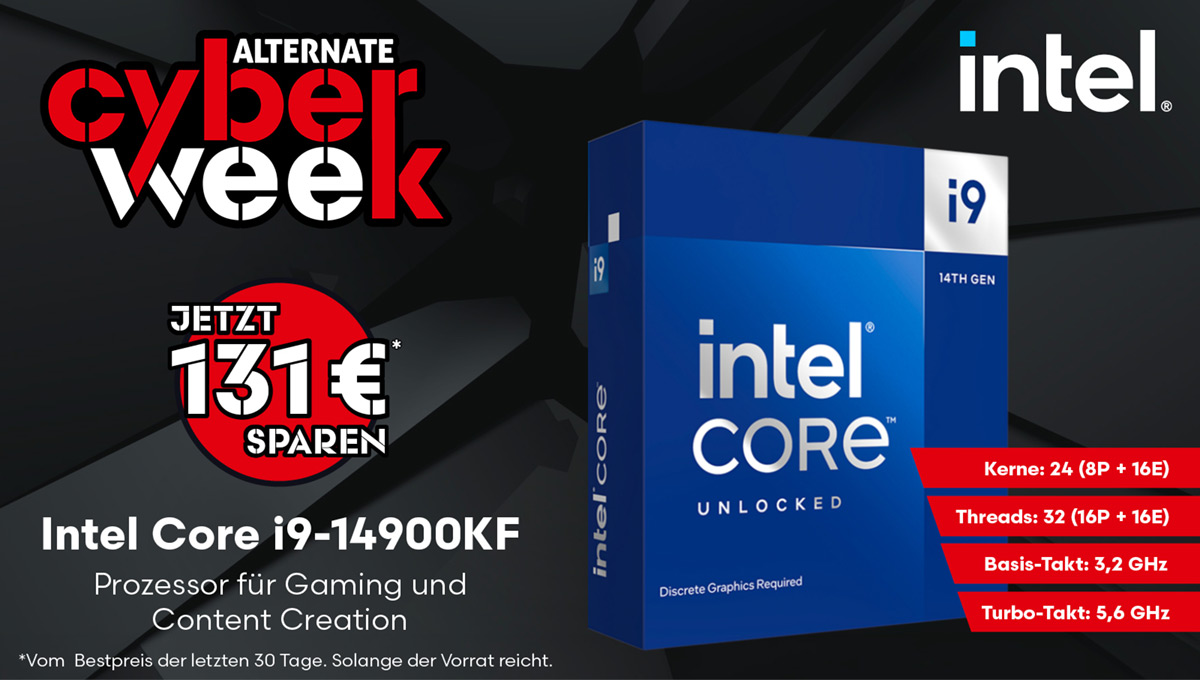 alternate_de's tweet photo. Maximale Power! 💪 https://t.co/wpJkYQmRgf

Mit seinen 24 Kernen &amp; einem Boost-Takt von bis zu 5,6 GHz liefert der @Intel_DE​ Core i9-14900KF 🔵 Top-Leistung für Gaming, Streaming &amp; Content Creation auf allerhöchstem Niveau.

Jetzt zum #Aktionspreis in der #CyberWeek sichern! 🛍️ https://t.co/00rfHKk4zC