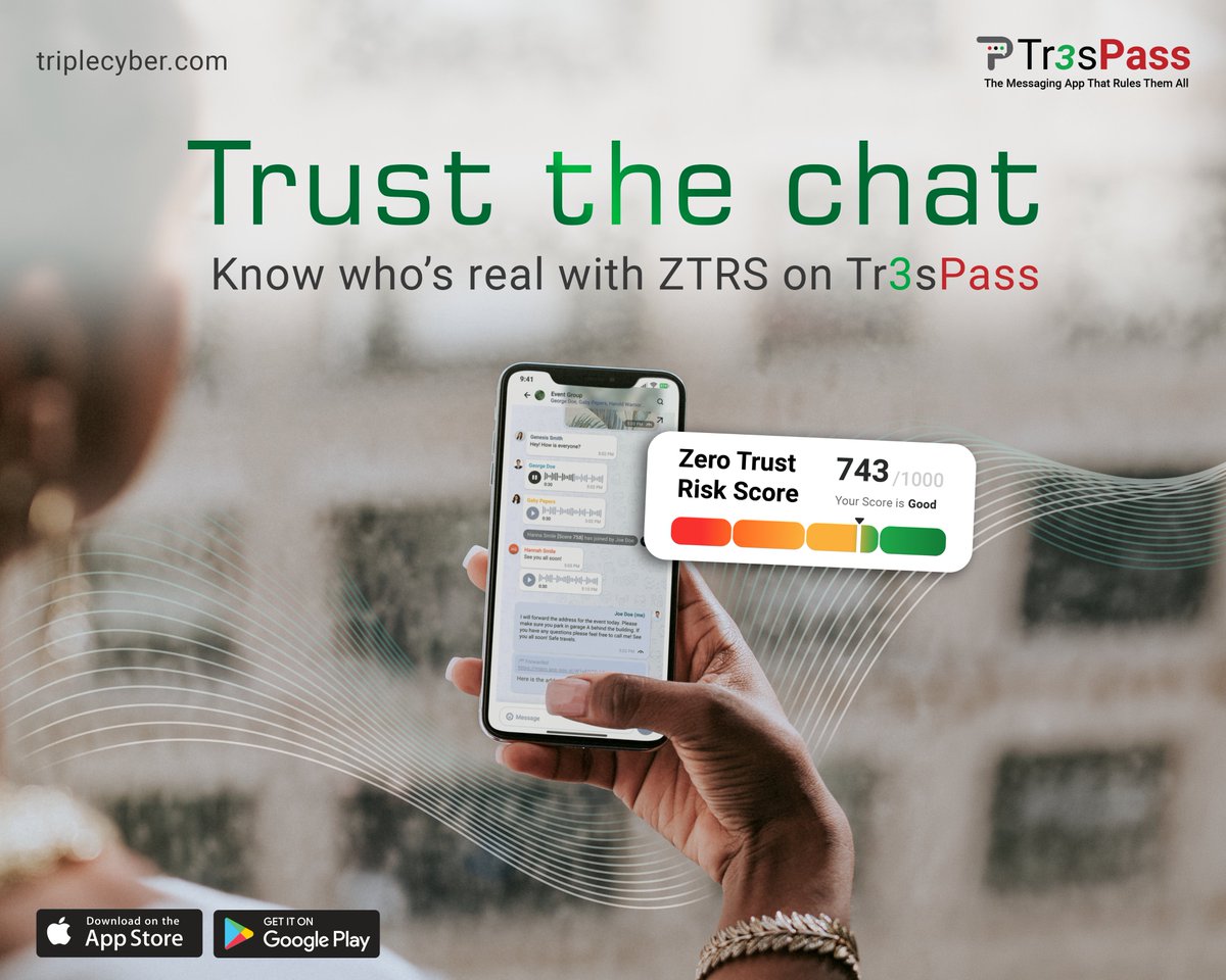 TripleCyberUSA's tweet photo. Not everyone online is who they say they are, but your #ZTRS score changes that. Tr3sPass gives every user a trust rating so you always know who's verified and who's not. 

Download Tr3sPass today and know who you're really talking to. 

#Tr3sPass #IdentityProtection https://t.co/qFJxawaGyq