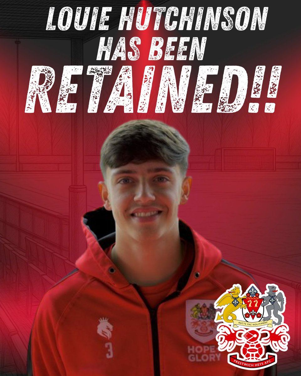 PrestwichHeysFC's tweet photo. 🔴 We continue with the players retained for next season - the first one today, a dead ball specialist, this young left-back made 35 first team appearances last season - LOUIE HUTCHINSON https://t.co/r65GMVo7wW