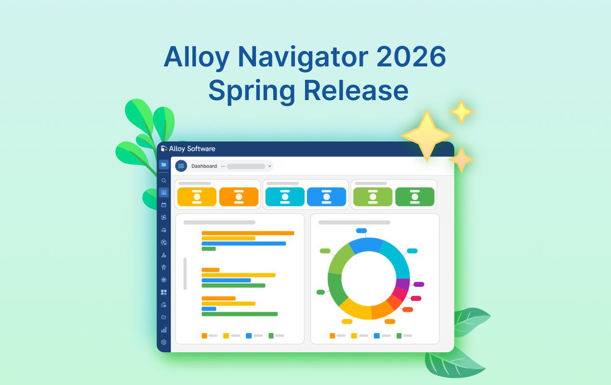 AlloySoftware's tweet photo. Alloy Navigator 2026 Spring Release is here 🚀

This update brings major improvements across the platform, including:

• Interactive Analytics directly inside your dashboards 
• Expanded Analytics with new chart types and KPI tracking 
• Team Calendar with Outlook integration 
• A smarter, fully configurable AI Assistant 
• Plus dozens of usability and workflow enhancements

Read more in our latest announcement: https://t.co/DqowzzGIO5

And read the release notes: https://t.co/o6LSuOIaDS (Enterprise) 
https://t.co/cYS3imZXNj (Express)