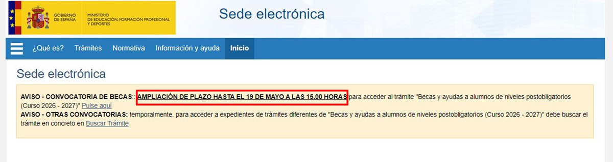 juventudvdo's tweet photo. #redsij #becas
El @educaciongob ha ampliado el plazo de solicitud de becas de carácter general para estudios postobligatorios al 19 de mayo a las 15:00 horas https://t.co/y6awTe7elI