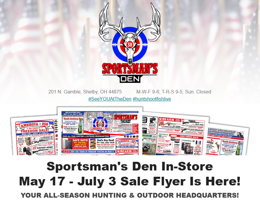 SportsmansDen1's tweet photo. Sportsman's Den May 17 - July 3 Flyer is posted! 
https://t.co/6gS60Imx2s
#SeeYOUAtTheDen https://t.co/elepkaCTPZ