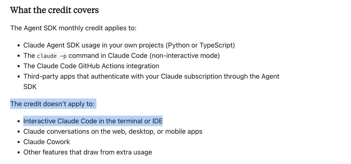 wirthkarl's tweet photo. @bcherny Can you clarify what counts as an IDE in the Agent SDK policy update from May 17, 2026?

If @nimbalyst is an AI IDE for interactive (not programmatic) Claude Code, does it use the subscription or the SDK credit?

Do IDEs like Zed and Conductor qualify too, or are only IDEs with Anthropic-built plugins covered?