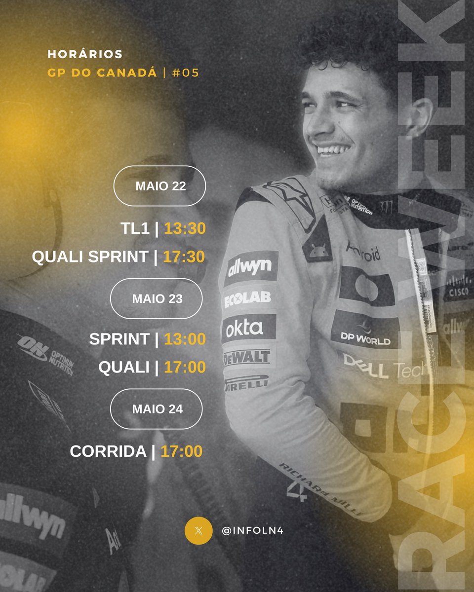 InfoLN4's tweet photo. Bienvenue dans le moment de la rédemption!
Palco de uma grande decepção em 2025, mas também de um ponto de virada importante, o GP do Canadá marcou a jornada de Lando rumo ao campeonato. O circuito tem um traçado técnico, curvas de baixa velocidade e várias retas. Esperamos que, neste ano, o Canadá também seja uma virada para Lando, e que ele volte a vencer logo. Faremos cobertura completa de todas as sessões, então ativem as notificações! 🇨🇦