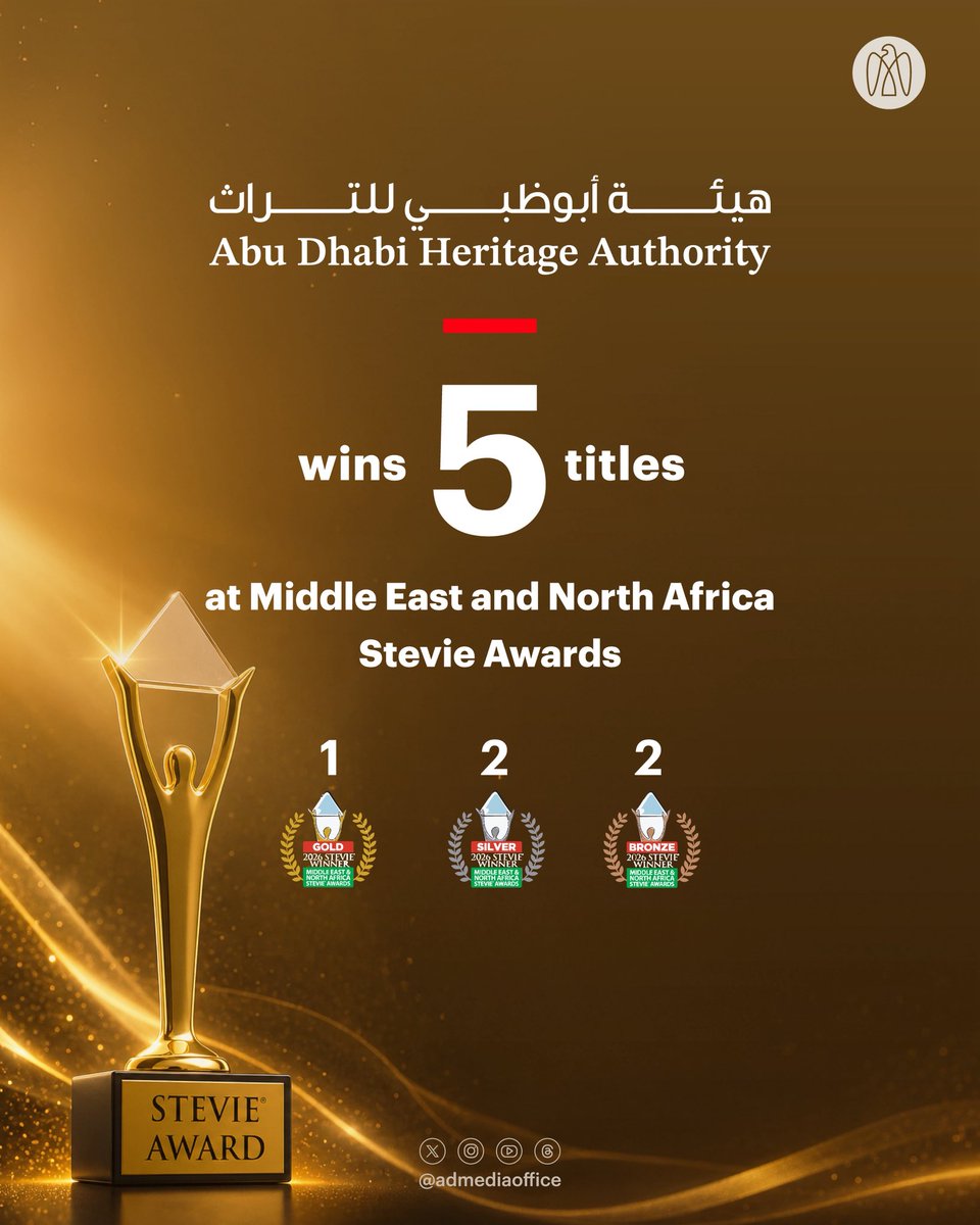 ADMediaOffice's tweet photo. .@Turathuna_ae has won five awards at @MENAStevies, including a gold, two silver, and two bronze titles, recognising its efforts to promote innovation and excellence, while adopting smart transformative initiatives to serve the community and preserve heritage. https://t.co/l0bHMhdZHc