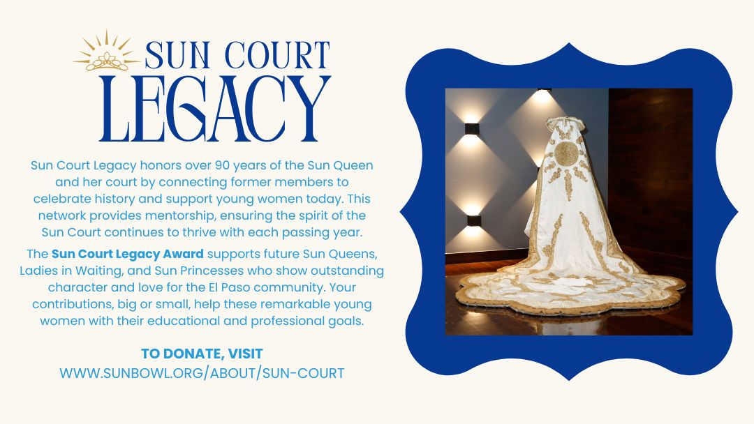 SunBowlEP's tweet photo. Support one of El Paso's richest traditions' growth and prosperity in the community 👑

Donate to Sun Court Legacy today! For more information, visit https://t.co/uKlxnCxJ9N

#TonyTheTigerSB #SunBowl #ElPaso #SunCourt #SunCourtLegacy #Community #Tradition https://t.co/ZYkTrVo2ao
