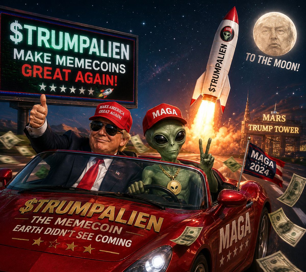 cryptogemsx100's tweet photo. The government hid them for 80 years. Trump walked one out in cuffs. We made it a coin. 👽

$TRUMPALIEN on Solana
LP burned. Mint revoked. No tax. No team tokens. Just degens and disclosure.

CA: Ad37R43fFFn1gwHVSLt7mLfjTyQ8GM5EQZsoWyWjLVC4

TG: https://t.co/Wg75e9USnp

Tin foil hats required. 🛸